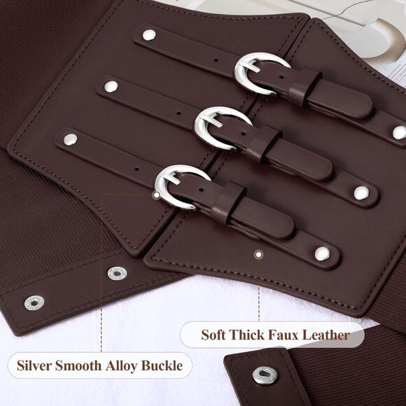 Women Corset Wide Stretch Waspie Elastic Waist Belt with Brown Buckle Silver main image 5